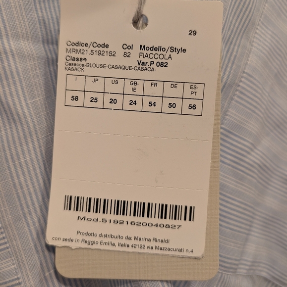 NWT Marina Rinaldi Sport White & Blue Pinstriped Patterned Button-Up Blouse - Picture 7 of 7